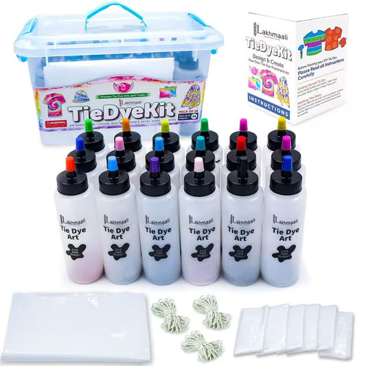 18 Colour Tie Dye Kit with Gloves & Rubber Bands, Concentrated Colour Powders, Craft Kit for T-Shirts, Hoodies, Tote Bags, Socks, Cushions & Canvas Shoes, Ideal for DIY Fashion, Games & Activities
