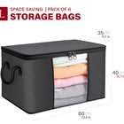 Lakhmaali 90L Large Storage Bags 6 Pack, Strong 120 GSM Thick Water-Resistant Fabric, Foldable Clothes Storage Bins with Clear Window & Reinforced Handles, Closet Organizers Containers