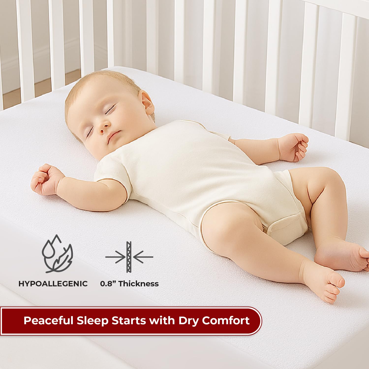 Lakhmaali 2 Pack Next to Me Crib Mattress Protector – 50x85cm Waterproof Terry Cotton – Soft, Breathable, Noiseless – 360° Elastic Fit for Newborn & Infant Cribs