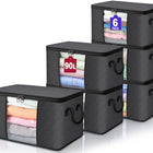 Lakhmaali 90L Large Storage Bags 6 Pack, Strong 120 GSM Thick Water-Resistant Fabric, Foldable Clothes Storage Bins with Clear Window & Reinforced Handles, Closet Organizers Containers