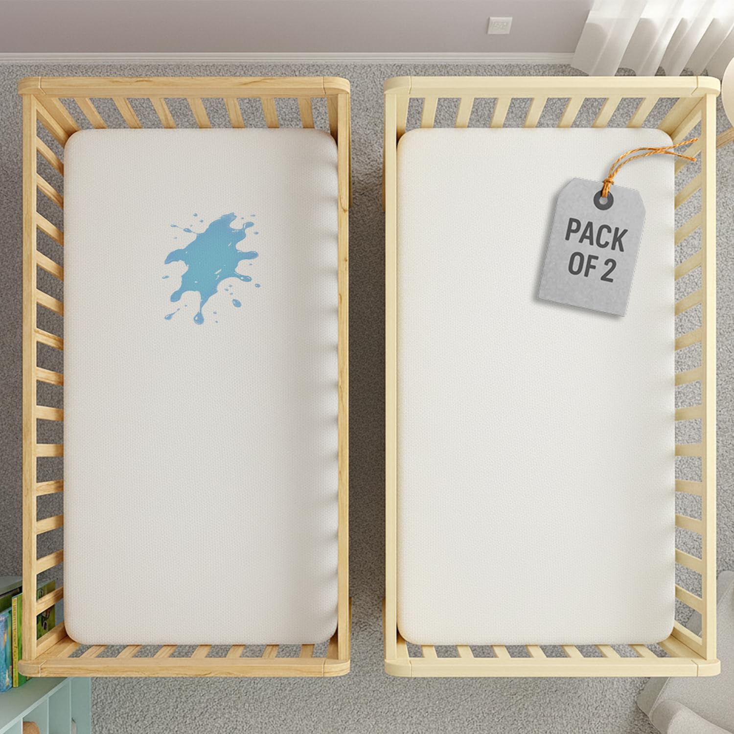 Lakhmaali 2 Pack Next to Me Crib Mattress Protector – 50x85cm Waterproof Terry Cotton – Soft, Breathable, Noiseless – 360° Elastic Fit for Newborn & Infant Cribs