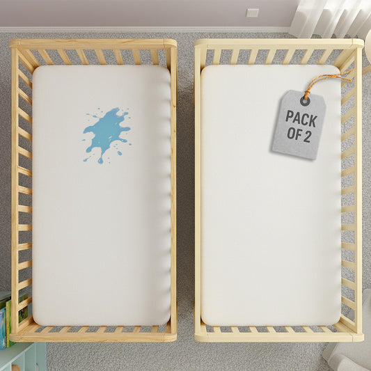 Lakhmaali 2 Pack Next to Me Crib Mattress Protector – 50x85cm Waterproof Terry Cotton – Soft, Breathable, Noiseless – 360° Elastic Fit for Newborn & Infant Cribs