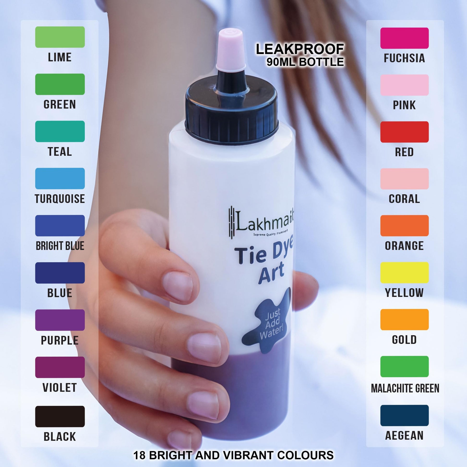 18 Colour Tie Dye Kit with Gloves & Rubber Bands, Concentrated Colour Powders, Craft Kit for T-Shirts, Hoodies, Tote Bags, Socks, Cushions & Canvas Shoes, Ideal for DIY Fashion, Games & Activities