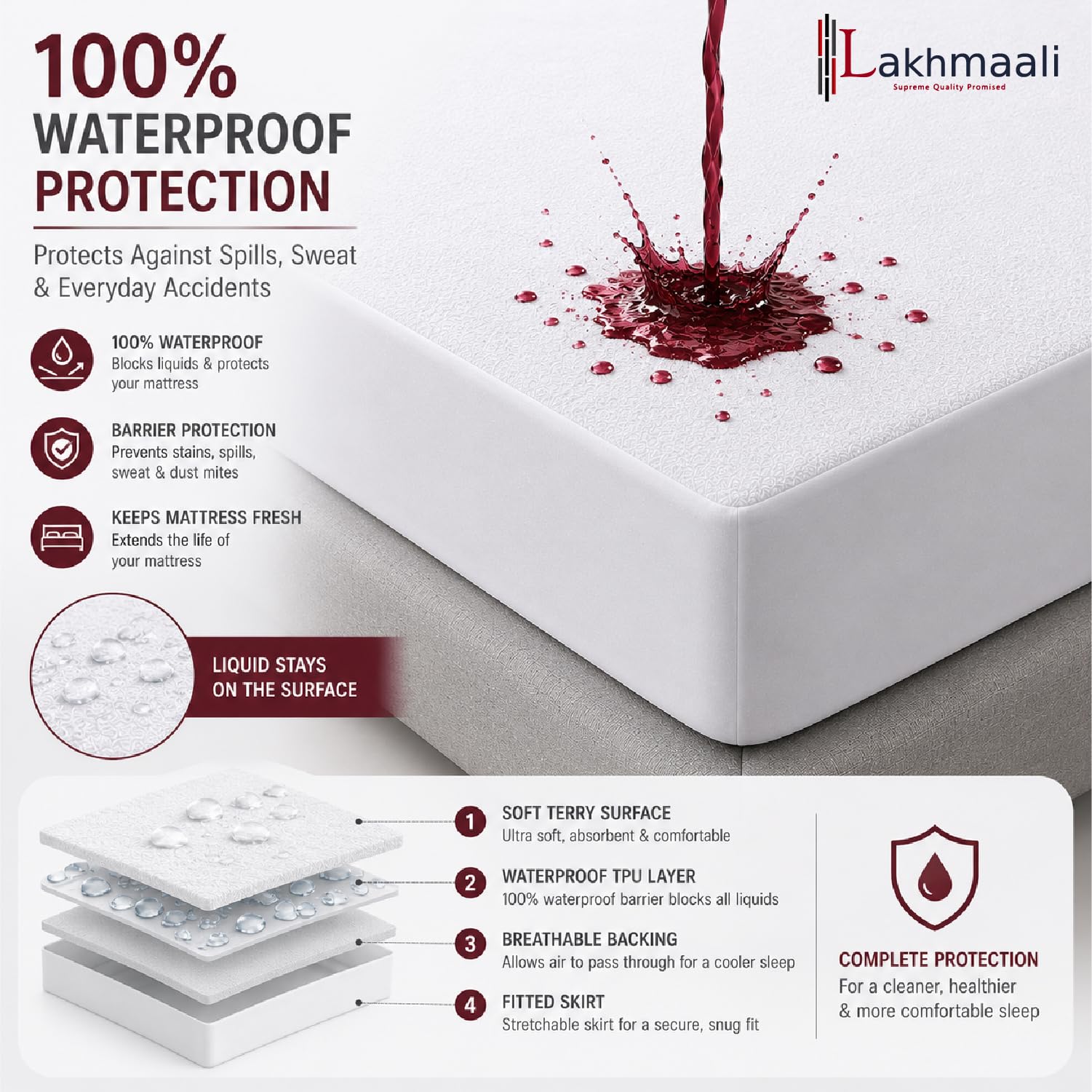 Lakhmaali - Cot Bed Mattress Protector 70x140 - Hypoallergenic, Anti Dust, Anti Mite Cot Bed Mattress Protector - Noiseless Waterproof