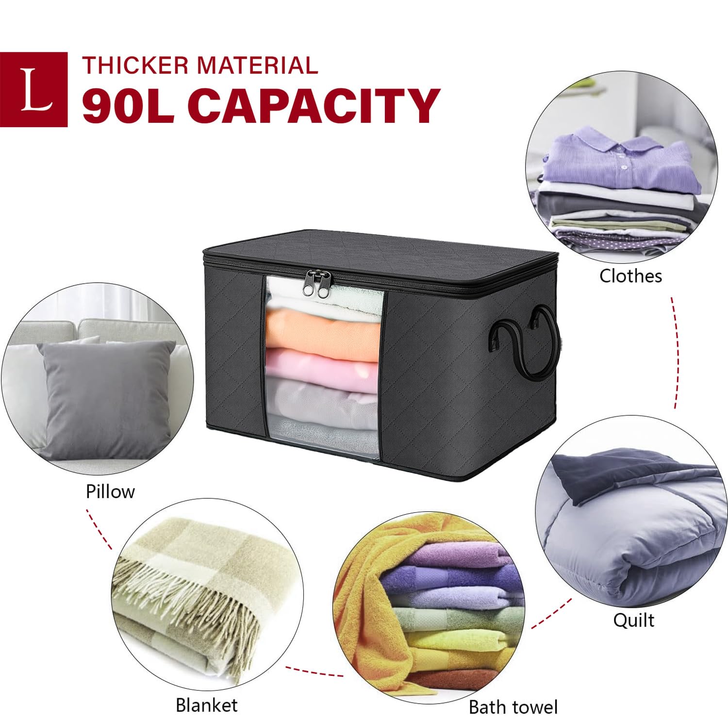 Lakhmaali 90L Large Storage Bags 6 Pack, Strong 120 GSM Thick Water-Resistant Fabric, Foldable Clothes Storage Bins with Clear Window & Reinforced Handles, Closet Organizers Containers